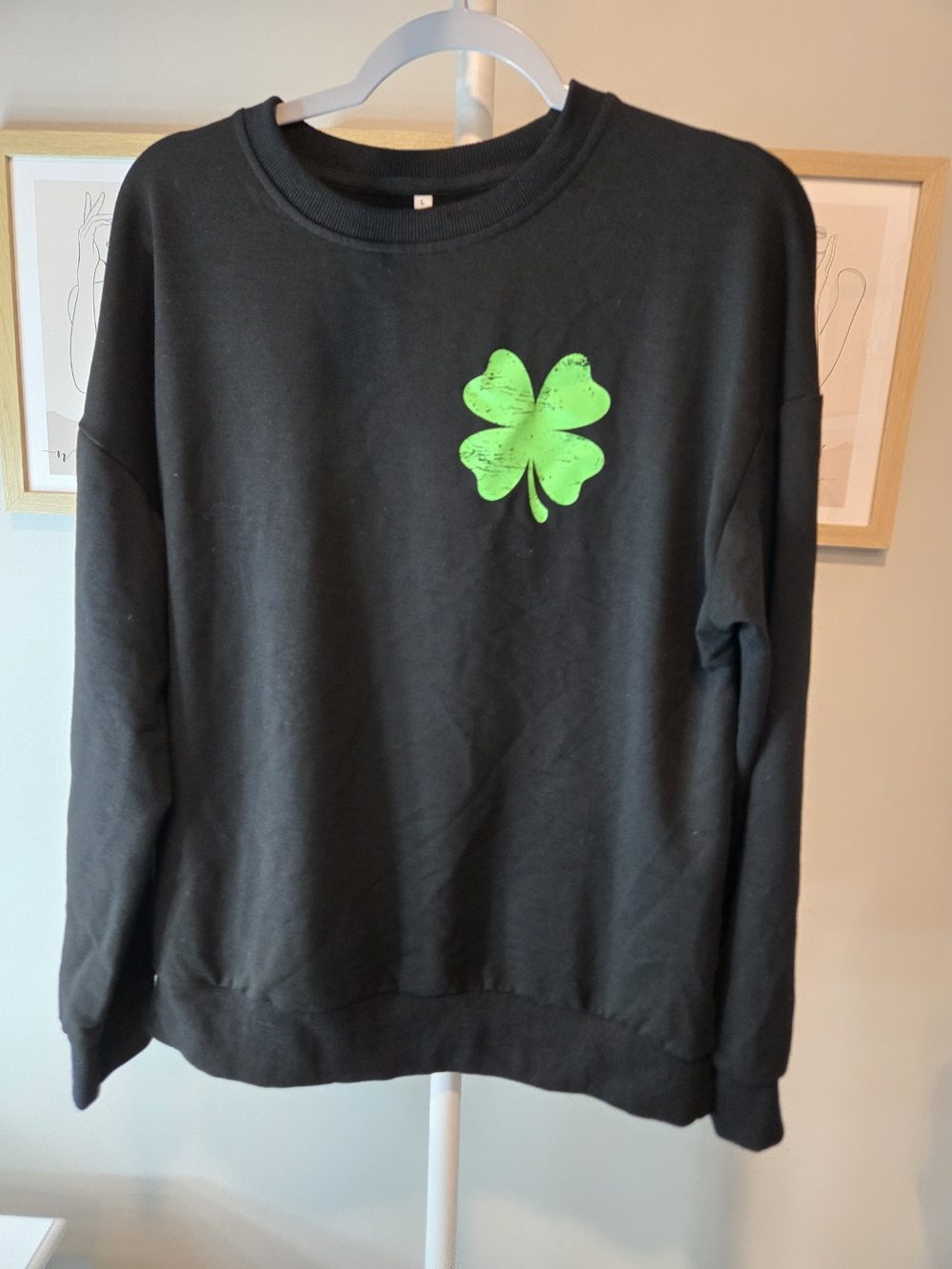 Black Irish Sweatshirt with Neon Green Clover Flag